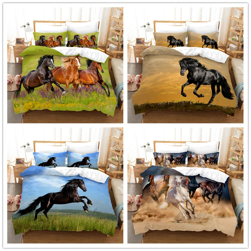 Комплект постельного белья с 3D-принтом &quotбегущие лошади&quot пододеяльник