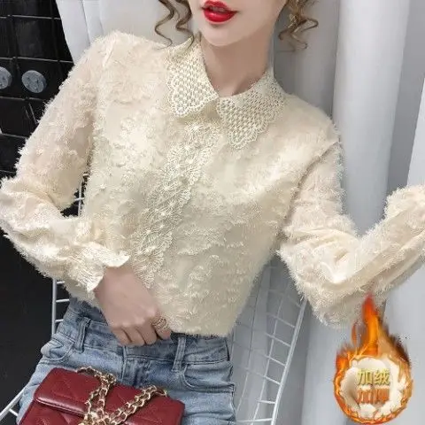 

Blouse Women Women's Autumn Winter Long Sleeves Lace Shirt Loose Blusas Mujer De Moda