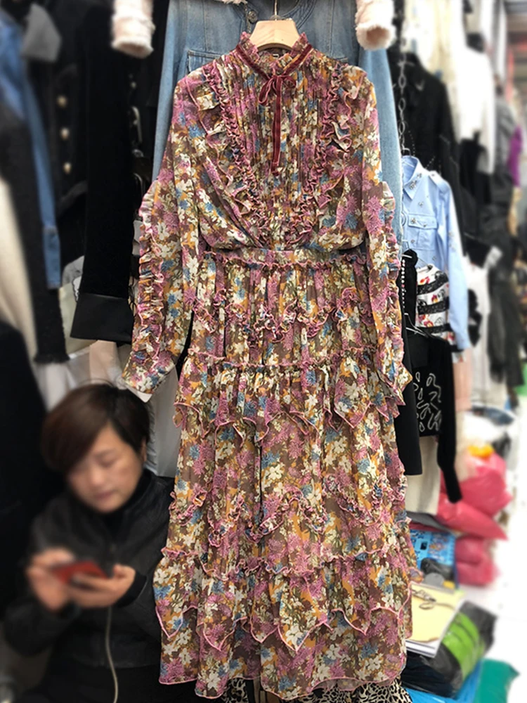 Женская плиссированная рубашка из двух частей с воротником-стойкой и оборками |