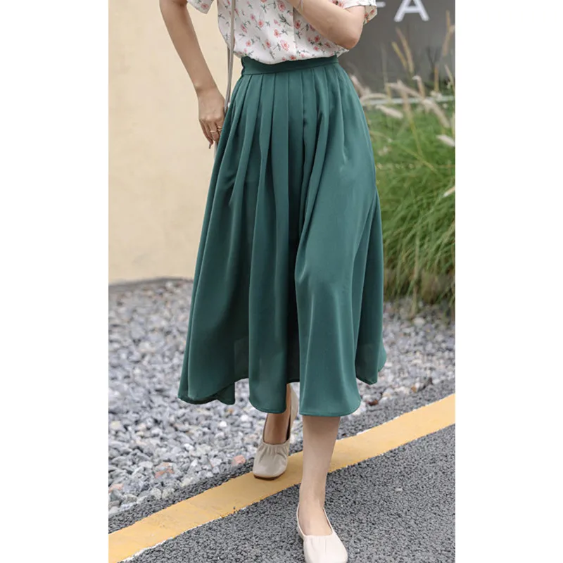 

Real shot pleated skirt female 2021 summer high waist and thin temperament A-line skirt mid-length skirt