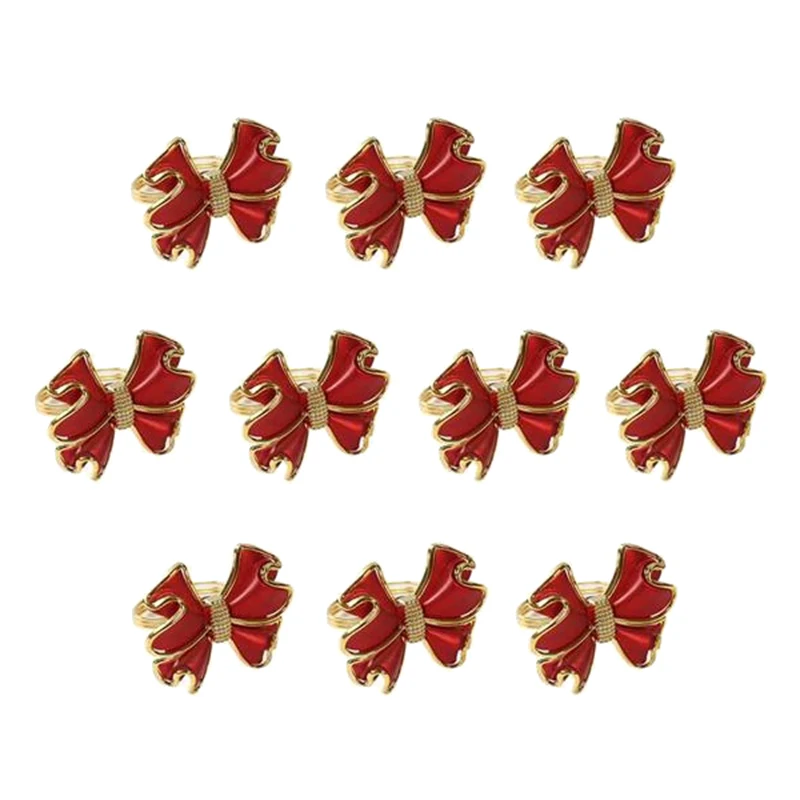 

10Pcs Gold Red Bow Napkin Buckle Napkin Ring for Wedding, Dinner Party, Table Decoration
