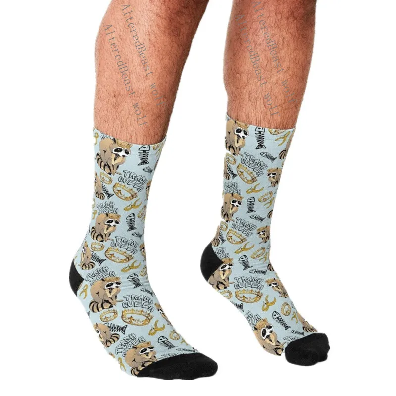 

Men's Funny socks Raccoon With Tiara Printed Socks harajuku Men Happy hip hop Novelty cute boys Crew Casual Crazy Socks for men