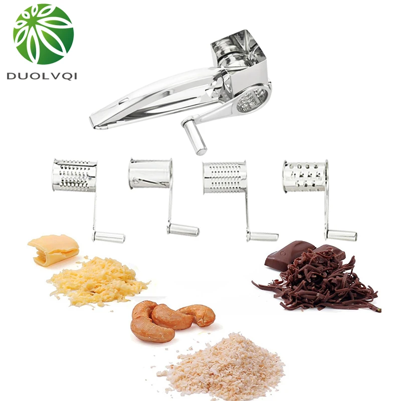 Duolvqi вращающийся сырный Grater 4 барабанных лезвия резак для сыра нержавеющая сталь
