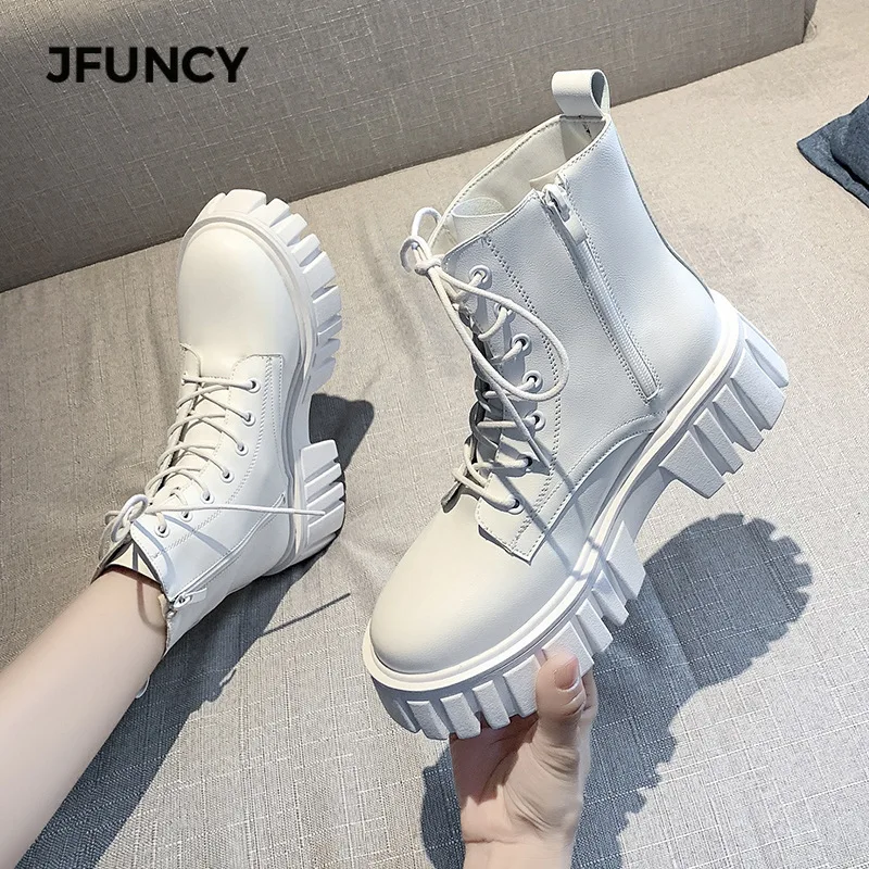 

JFUNCY 2021 Trend Shoes Women's Platform Boots Goth Thick Bottom Woman Short Booties Punk Fashion White Women Shoe Ankle Boot