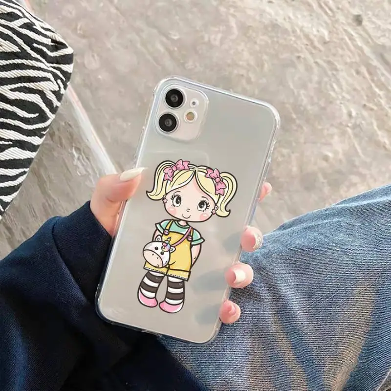 

Cartoon cute girl Phone Case Transparent for iPhone 11 12 mini pro XS MAX 6 6S 8 7 Plus X 5S SE 2020 XR