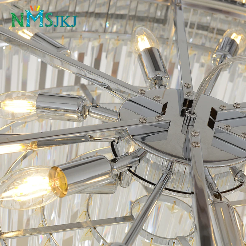 Modern LED Polished Steel Crystal Luxury Round Gold and Silver Chandelier for Living Room Bedroom | Лампы и освещение