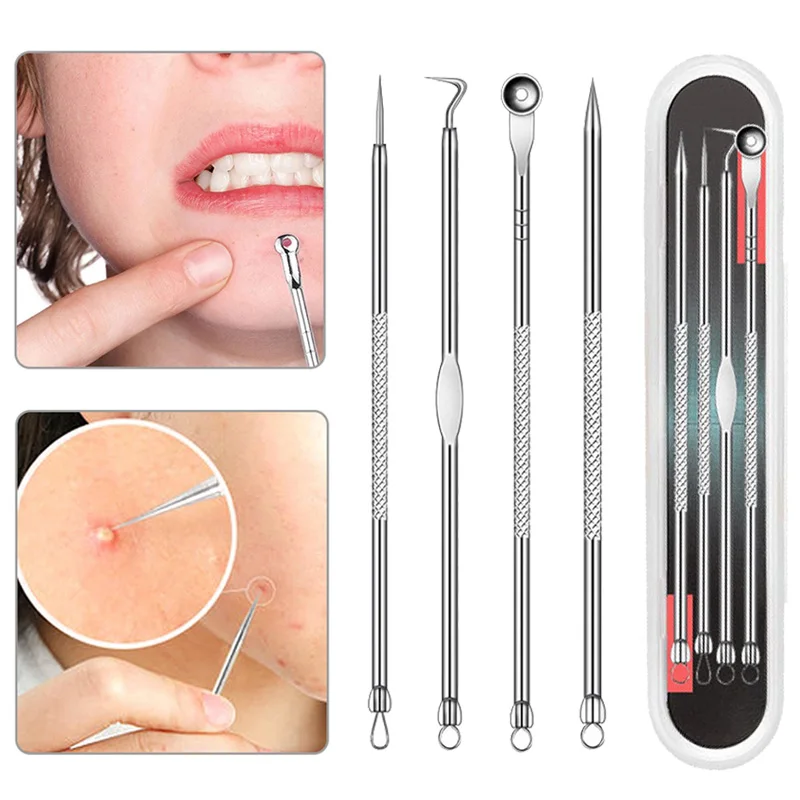 

4Pcs Stainless steel Acne Needles Dual Heads Spot Pimple Blemish Extractor Facial Skin Care Blackhead Remover Beauty Tools Set