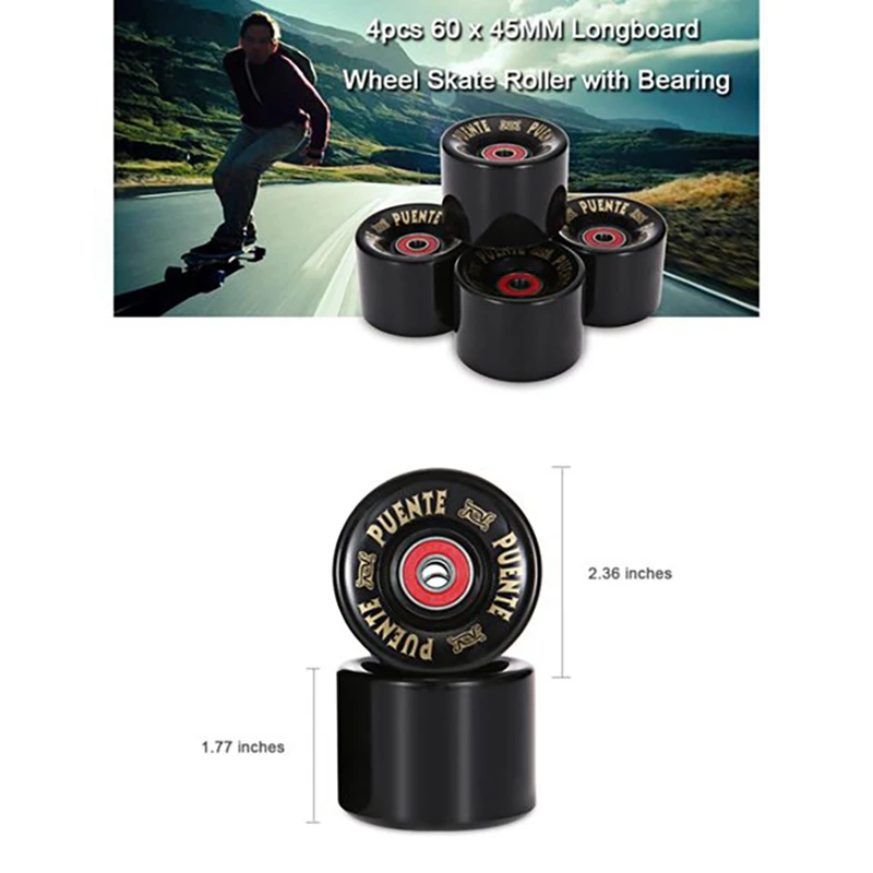 

PUENTE 4PCS Skateboard Wheels with Bearings ABEC-9 60X45mm PU Longboard Wheels