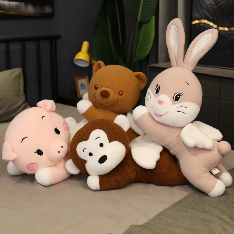 

Creative Angel Wings Money Brown Bean bear plush toy Pillow Stuffed cartoon Animals pig Rabbits lying sleeping nap pillow