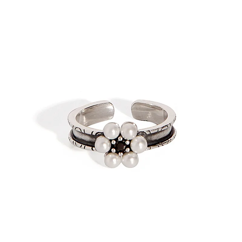 

Kinel 2020 New 925 Sterling Silver Pearl Rings for Women Fashion Retro Adjustable Silver Ring Jewelry Wedding Gift Wholesale