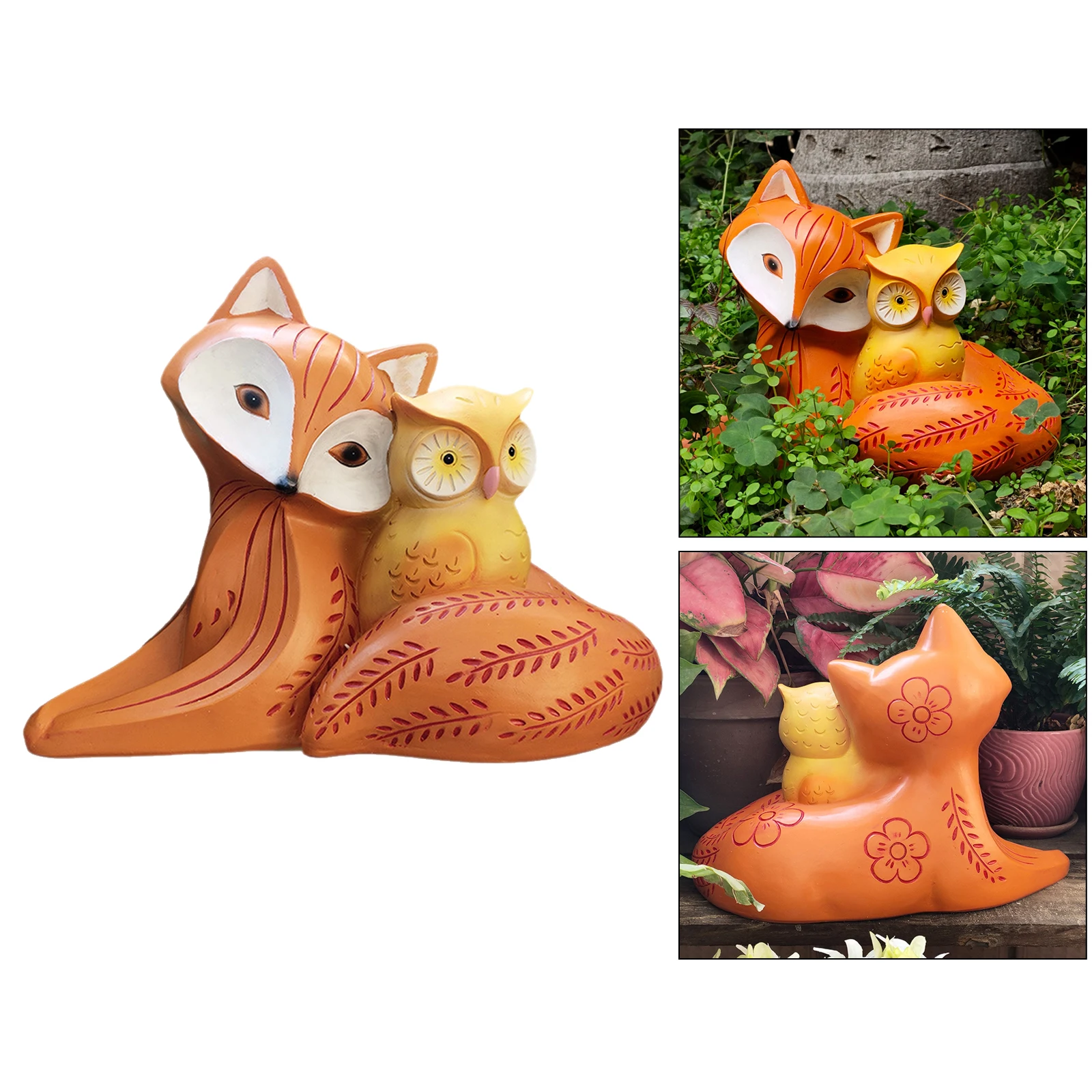 

Owl and Fox Figurine Reinforced Resin Statue Festival Gifts Lawn Ornaments