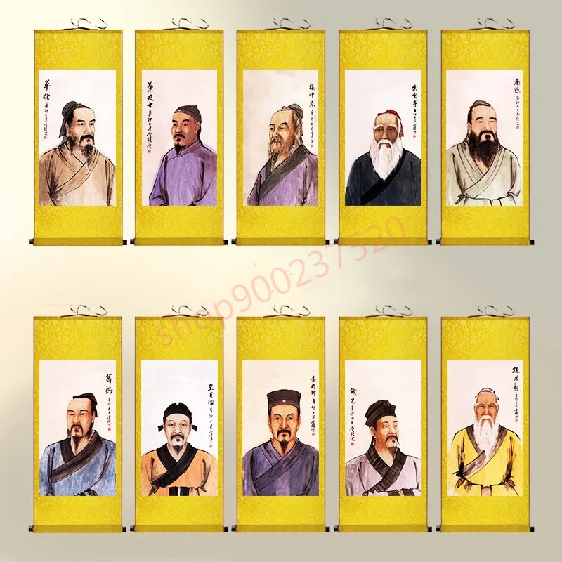

(customized) ten famous doctors' portraits in ancient China, silk hanging paintings and scroll decoration paintings