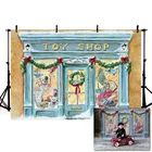 Фон для фотографий Mehofond, Зимний Рождественский магазин игрушек, живопись, синий магазин, детский день рождения, портрет, декор для фотостудии