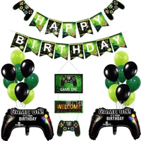 1 set of boy game balloon party banner boy game birthday party decoration children black game props game cake topper theme