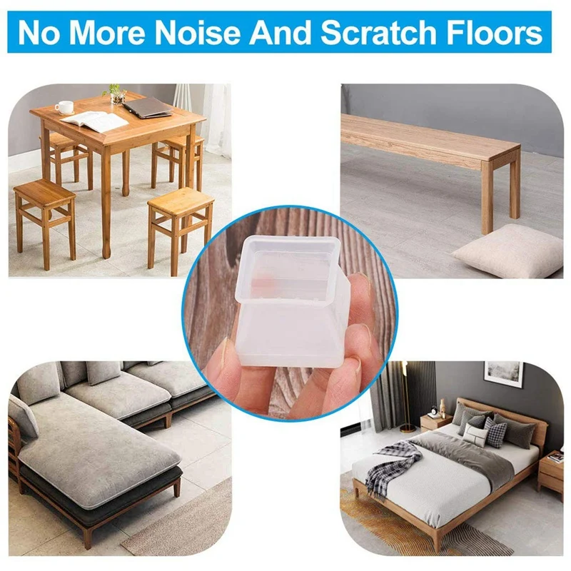 

32Pcs Furniture Silicon Protection Cover - Square Silicone Chair Leg Floor Protectors - Chair Leg Caps Furniture Table Feet Cove