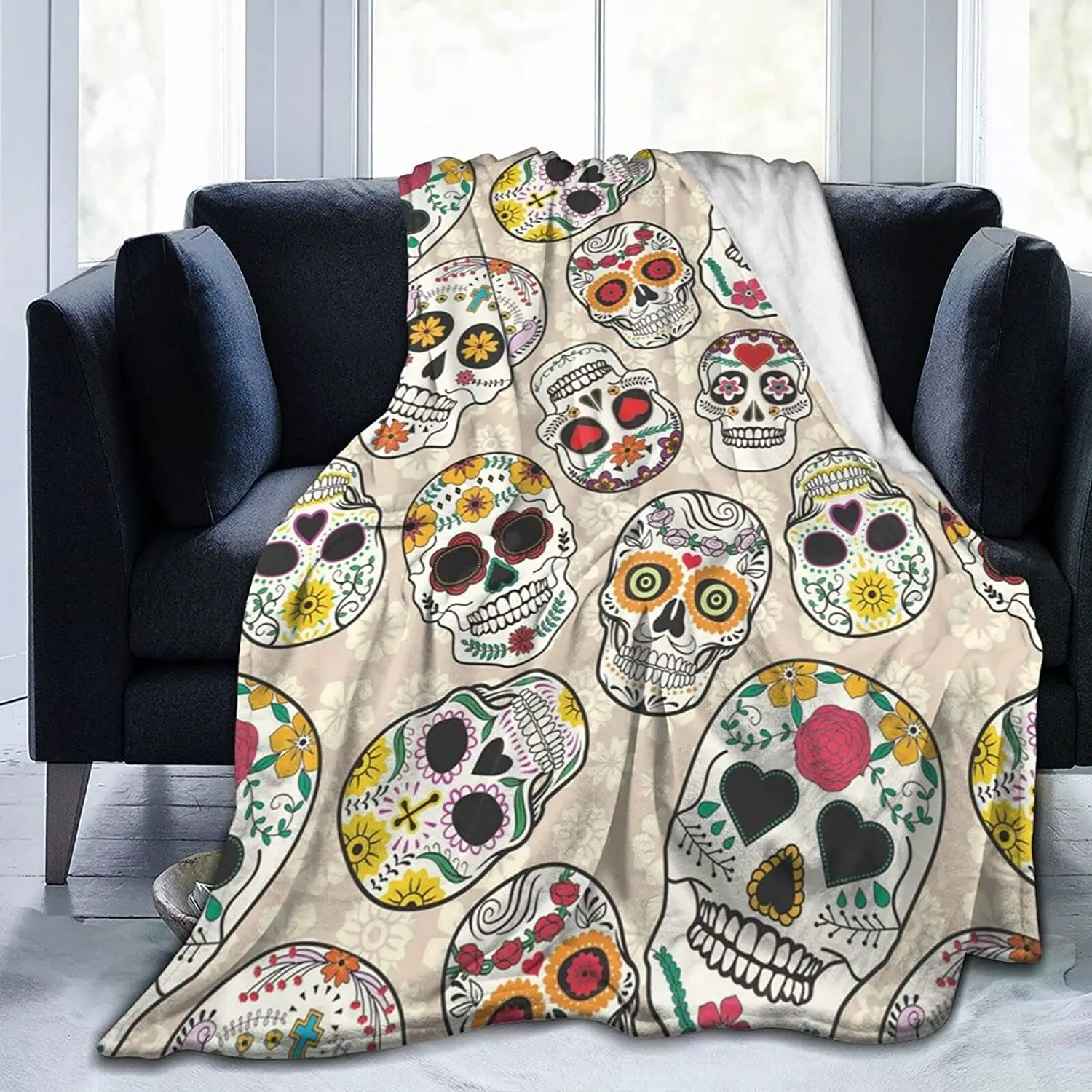 

Ультра-мягкое покрывало с мексиканским черепом, Флисовое одеяло-уютное, теплое и легкое всесезонное покрывало для дивана
