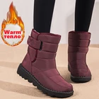 Женские зимние ботинки на нескользящей подошве, водонепроницаемые ботинки до середины икры с подкладкой из хлопка, Размеры 35-43, 2021