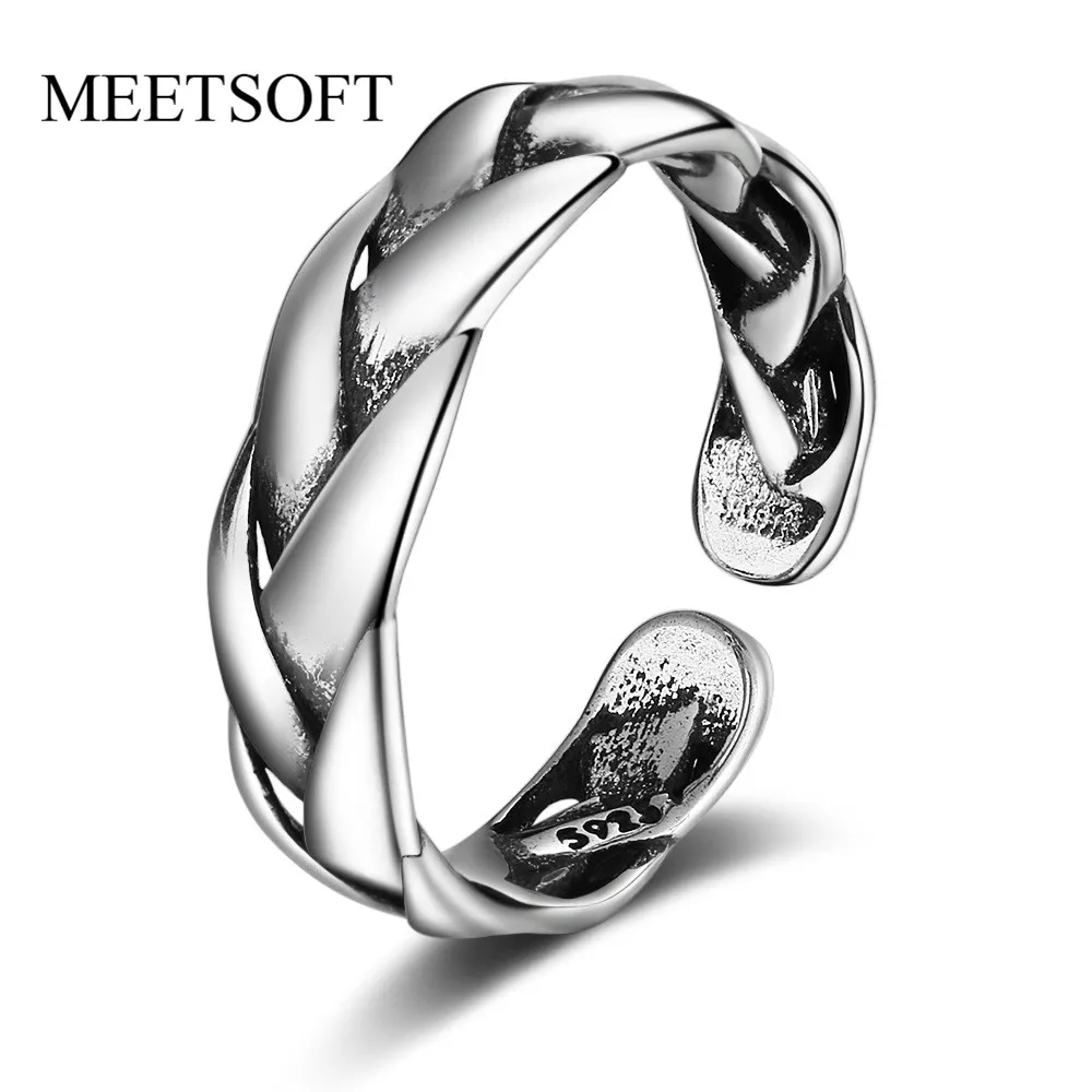 Открытое кольцо MEETSOFT с серебряным покрытием женское модное простое регулируемое