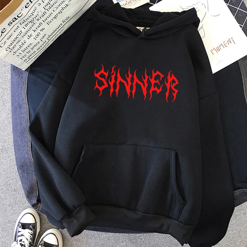 

Худи Sinner в готическом стиле женское с надписью, винтажная Свободная Толстовка в стиле хип-хоп с длинным рукавом, уличная одежда оверсайз в с...