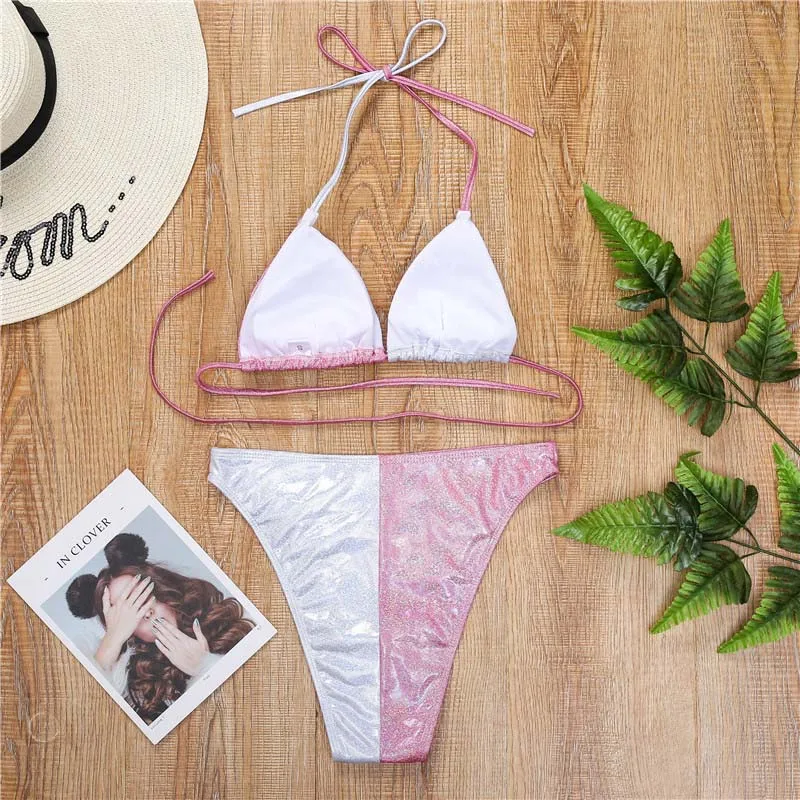 

Sexy Patchwork Bikini 2020 Women Swimwear Female Swimsuit High Cut Bikini Set Bather String Bathing Suit Swim Wear Monokini 5281