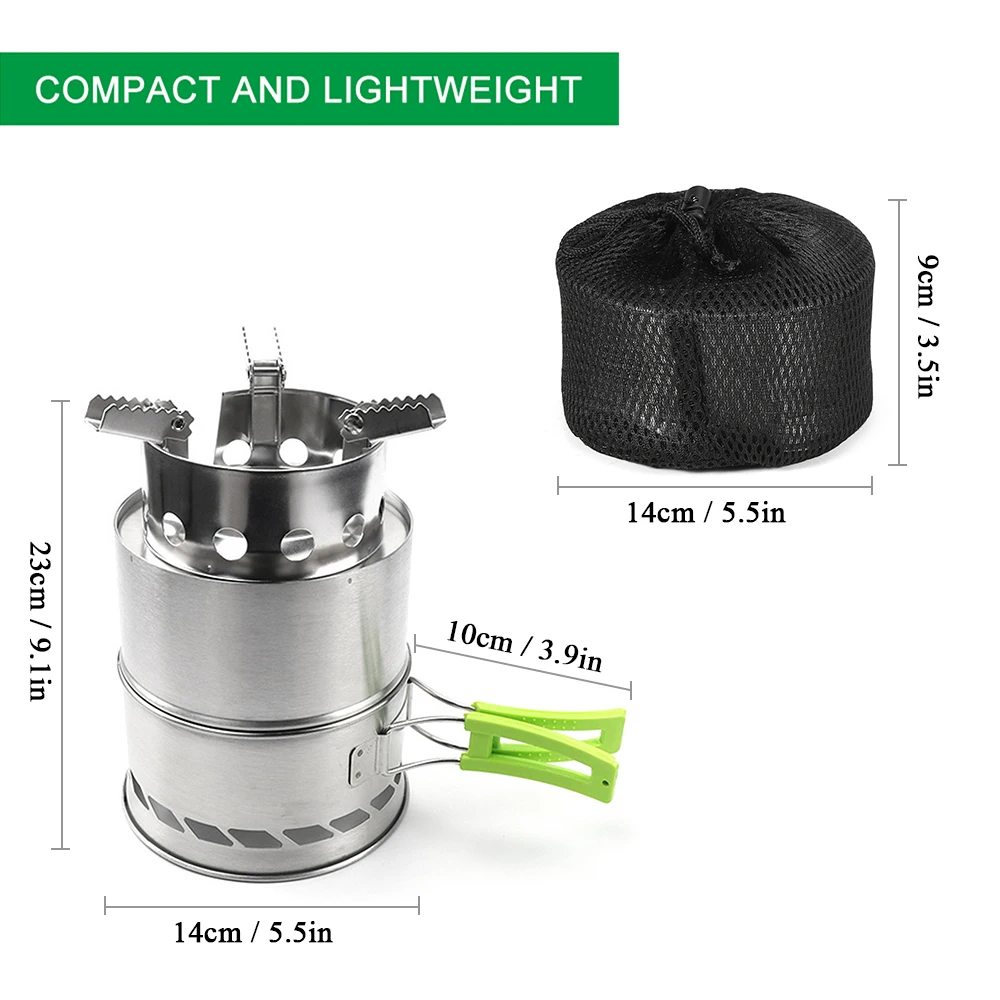 

Camping Wood Burning Stove with Foldable Handles Blowpipe Wire Saw Kit Mini BBQ Grill with Carry Bag Camping Cooking Supplies