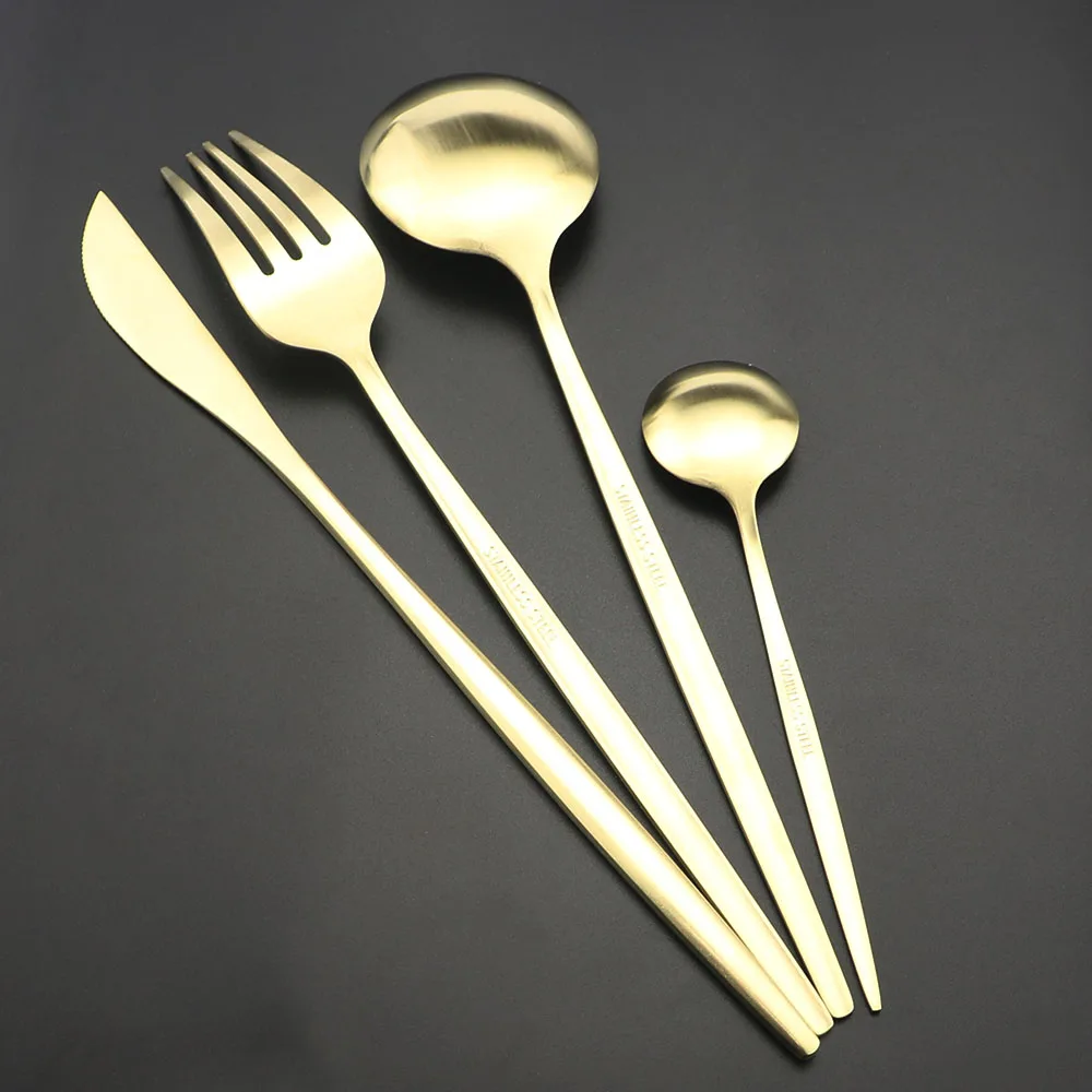 

16Pcs/Set Matte 304 Stainless Steel Dinnerware Set Rose Gold Cutlery Spoon Fork Knife Western Cutlery Silverware Tableware Set