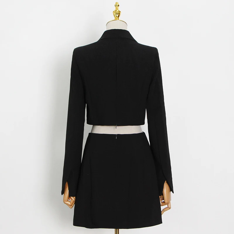 

Patchwork Hollow Out Casual Dress For Women Notched Long Sleeve High Waist Mini Dresses Female 2021 Summer Clothing