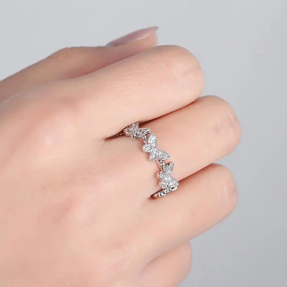 

Adjustable Open Butterfly Shape Jewelry Rhinestone Women Ring Gift Inlaid Finger