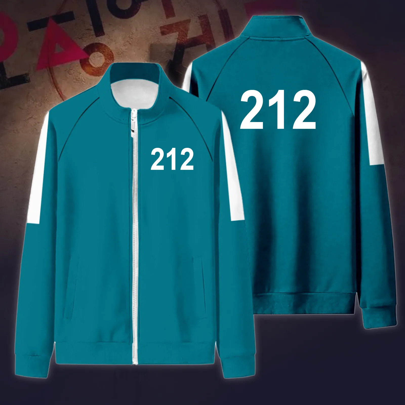 

Round Six Men Women Costumes Cosplay Sports Zipper Cardigan Digital 456 Printing Pocket Sweatshirts Set