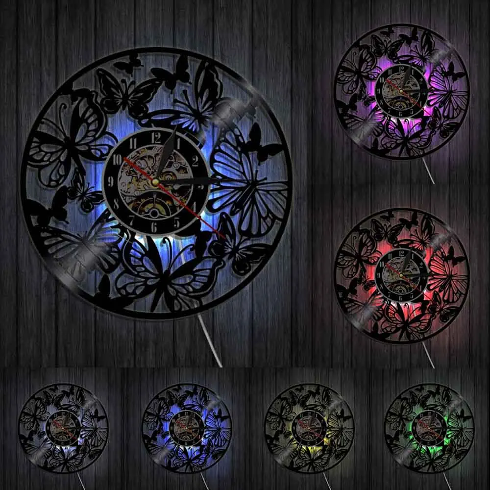 Настенные часы с крыльями ангела бабочкой домашний декор виниловые записью