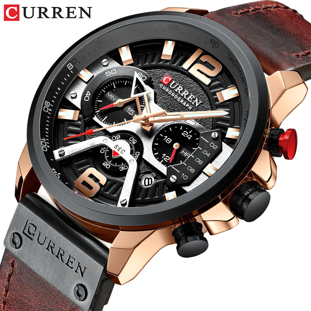 

CURREN Casual Waterproof Watches for Men Top Brand Luxury Military Leather Wrist Watch Man Clock Fashion Chronograph Wristwatch