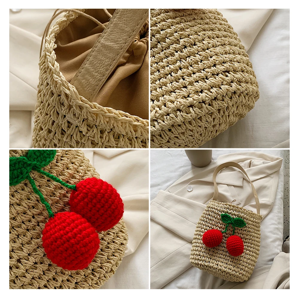Соломенная Сумка-мешок на шнурке для женщин летние плетеные мессенджеры ручной