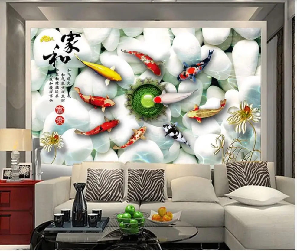 

Custom photo wallpaper 3d murals wallpaper for walls 3 d Modern fish figure cobblestone living room background wall mural decor