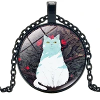 new jewelry statement necklace butterfly and cat creative time glass convex round pendant necklace childrens gift