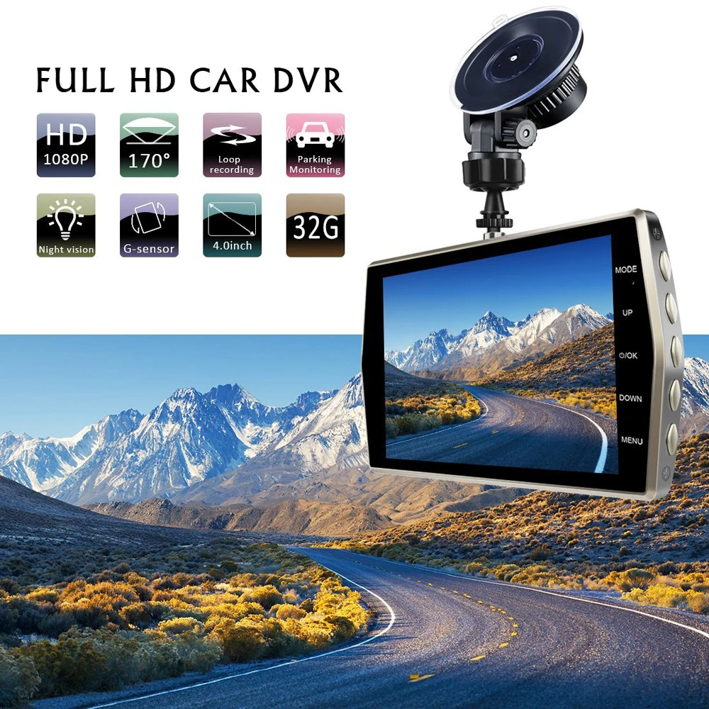 Car DVR Dashcam Video Recorder 4 Inch FHD 1080P Dual Lens Rear View G-Sensor Parking Monitor Auto Registrator Camcorder Camera | Автомобили