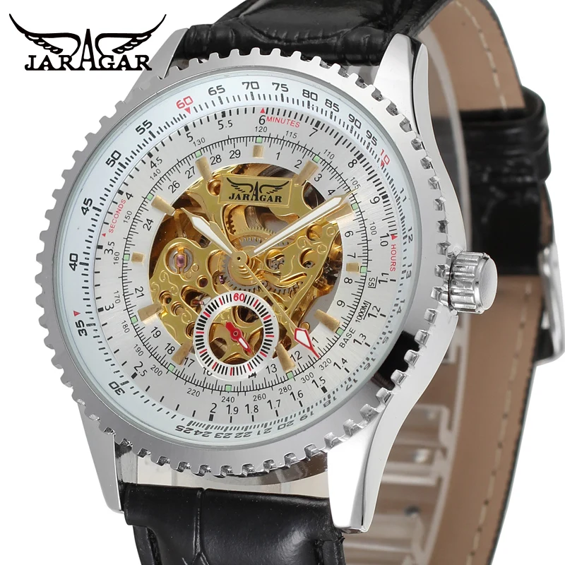 Часы JARAGAR Мужские механические модные круглые наручные часы с ажурным кольцом и