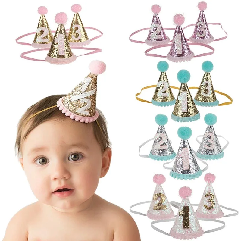 

New Baby Birthday Hats Cute Prince Princess Headband Half/1/2/3rd Number Crown Headdress Shower Kids Birthday Party Decoration