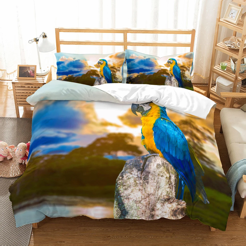 

3D Animal Swan Parrot Duvet Cover with Pillow Cover Bedding Set Single Double Twin Full Queen King Size Bed Set Bedroom Decor