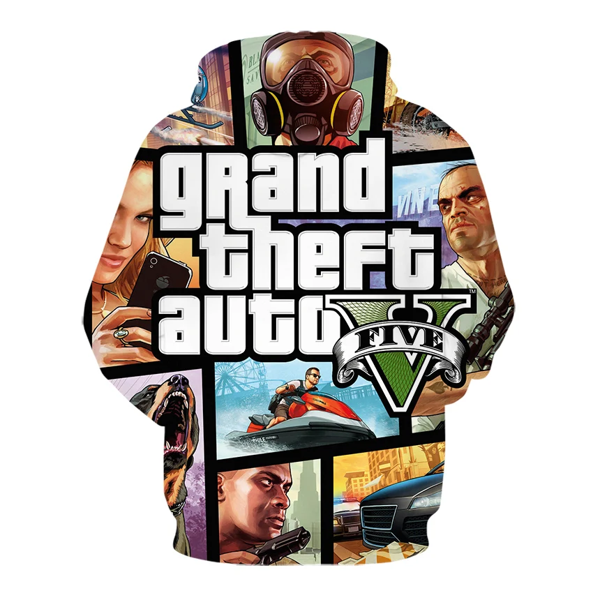 Grand Theft Auto 3D GTA 5 Необычные толстовки с капюшоном и длинными рукавами в уличном стиле, куртка с капюшоном, пальто высокого качества, унисекс, GTA5 игровая Толстовка