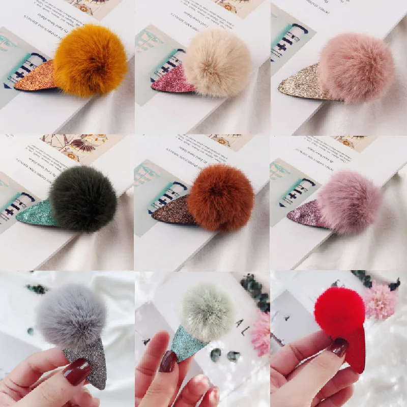 Детские мягкие заколки для волос с помпоном из искусственного меха милые женские