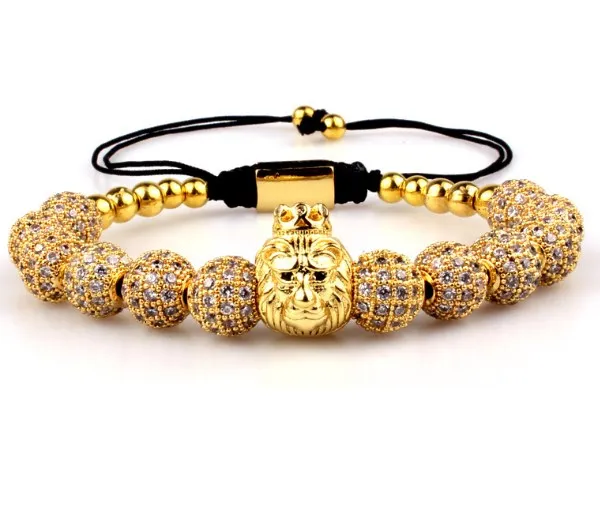 

monkey micro pave Copper gold silver metal cz Cubic Zirconia rope adjustable Beads Bracelet Charm Braided Bangles rtg2s