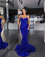 royal blue mermaid sequined evening dresses 2021 new women formal party vestidos de gala elegant long robes de soir%c3%a9e prom gowns