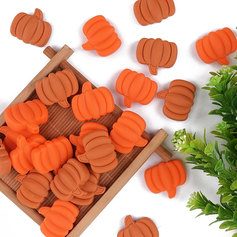 

10PCS Silicone Pumpkin Bead BPA Free Baby Teether Halloween DIY Gift Infant Teething Toys For Baby Rattle Pacifier Clip
