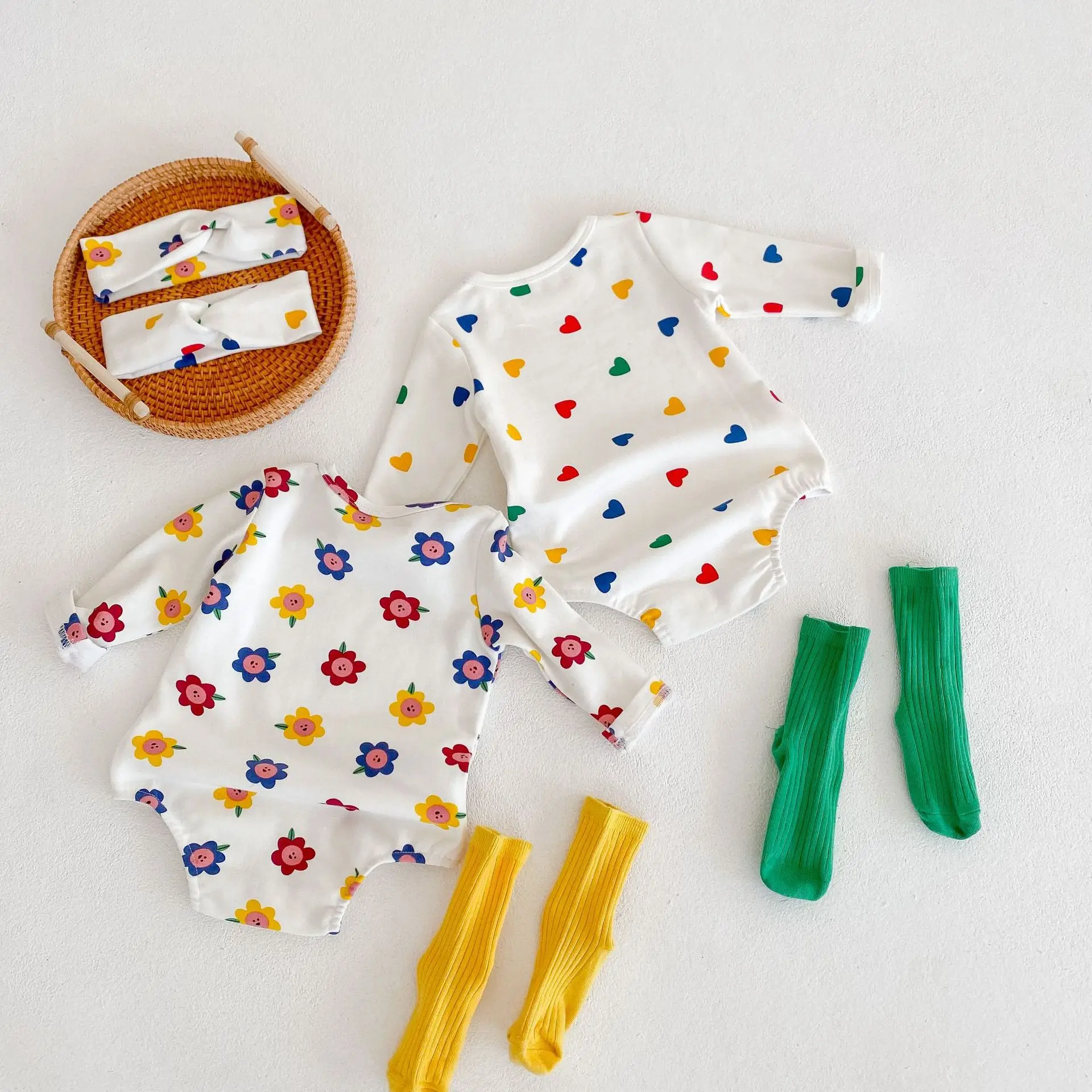 Детское боди с длинным рукавом цветочным принтом | Детская одежда и обувь