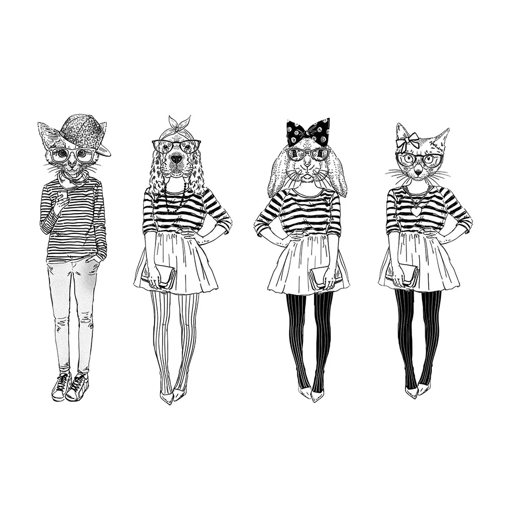 Коллекция прозрачных штампов мультяшных человеческих животных для скрапбукинга