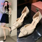 Женские туфли на высоком каблуке, туфли с острым носком и металлической пряжкой, осень 2021