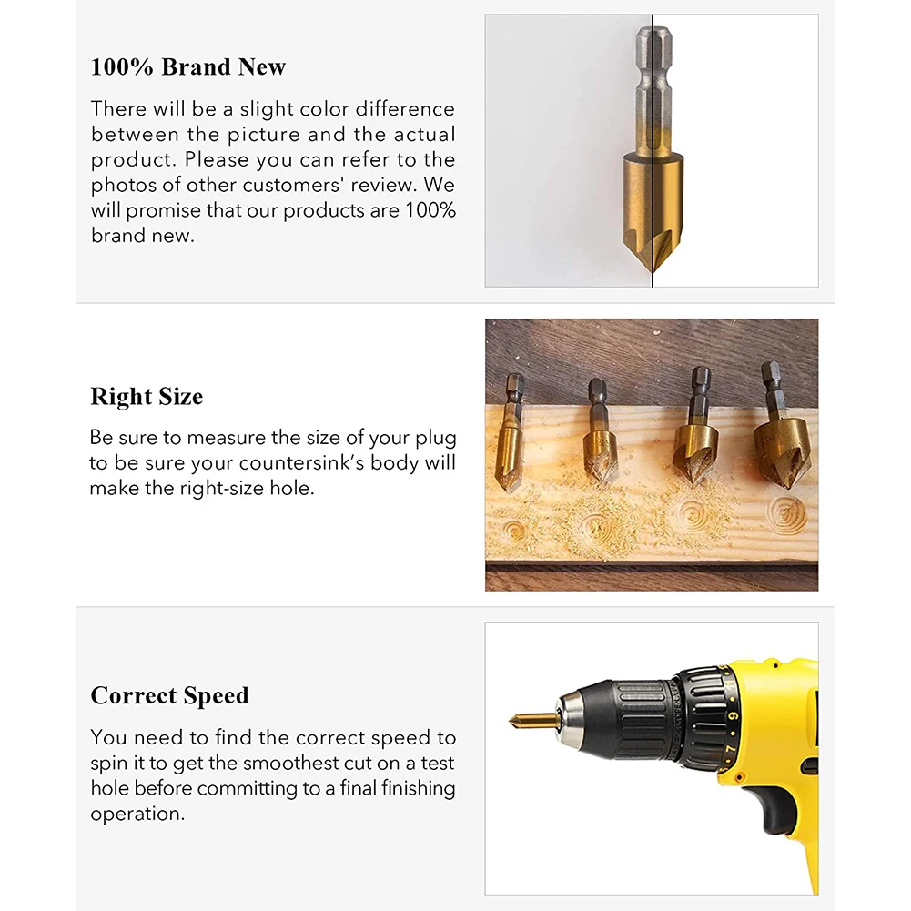 Набор сверл из быстрорежущей стали для снятия фаски 3/6 шт. 1/4 дюйма шестигранный