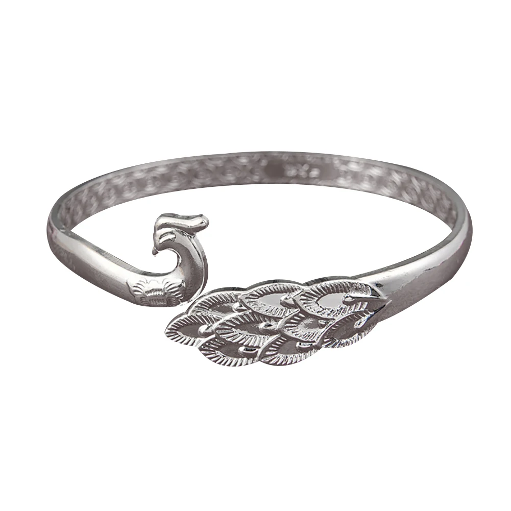 Модный роскошный женский посеребренный браслет павлина с открытым концом
