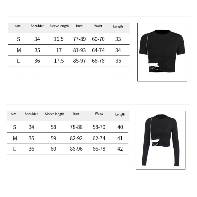 

Harajuku Punk Hollow Out Black Women T-shirts Gothic Streetwear Sexy Tops New Fashion Casual Chain Splicing Mujer Camisetas