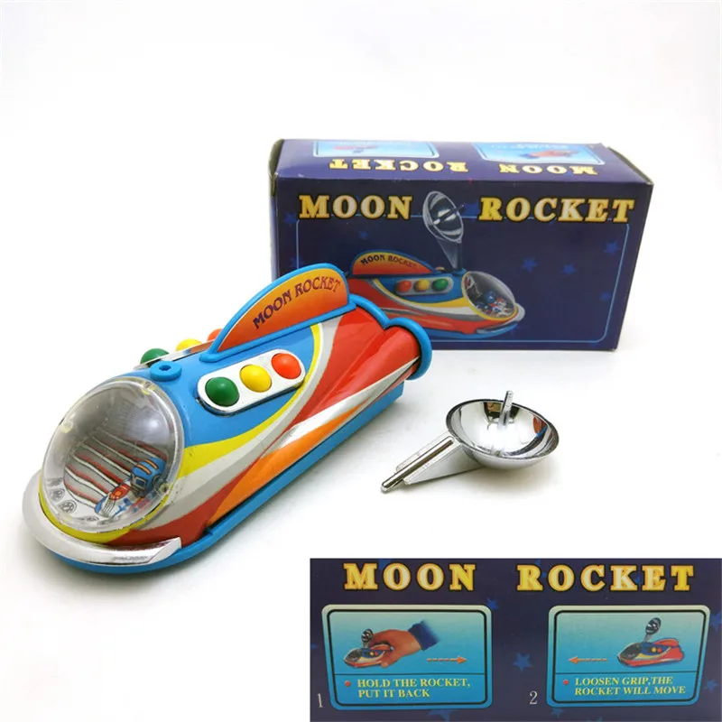 

Vintage Retro Moon Rocket Tin toys Classic Clockwork Wind Up Collection Tin Toy For Adult Kids Collectible Gift